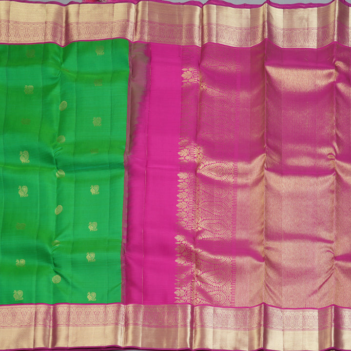 Hayagrivas Handloom Parrot Green Kanjivaram Silk Saree with Pink Border KSBE150C31-3