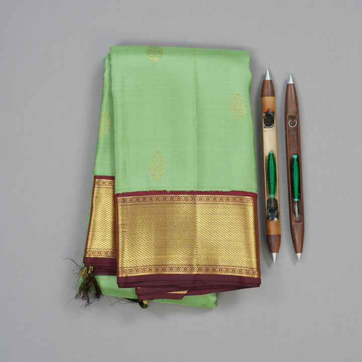 Hayagrivas Handloom Pastel Green Kanjivaram Silk Saree with Araku Maroon Border KSBE150C33-1
