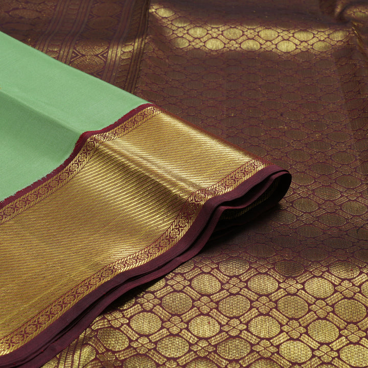 Hayagrivas Handloom Pastel Green Kanjivaram Silk Saree with Araku Maroon Border KSBE150C33-1