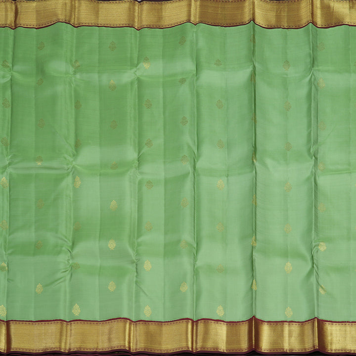 Hayagrivas Handloom Pastel Green Kanjivaram Silk Saree with Araku Maroon Border KSBE150C33-1