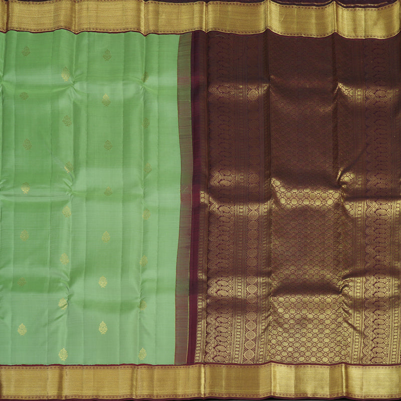 Hayagrivas Handloom Pastel Green Kanjivaram Silk Saree with Araku Maroon Border KSBE150C33-1