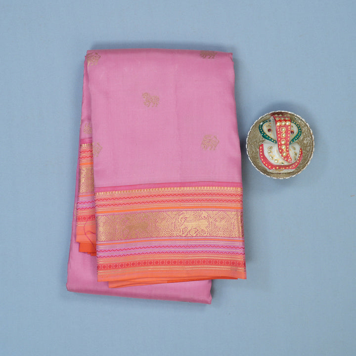 Hayagrivas Handloom Baby Pink Kanjivaram Silk Saree with Orange Border KSBE17I14-4
