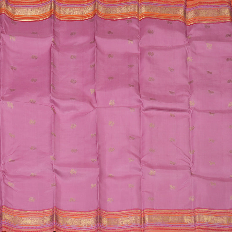 Hayagrivas Handloom Baby Pink Kanjivaram Silk Saree with Orange Border KSBE17I14-4