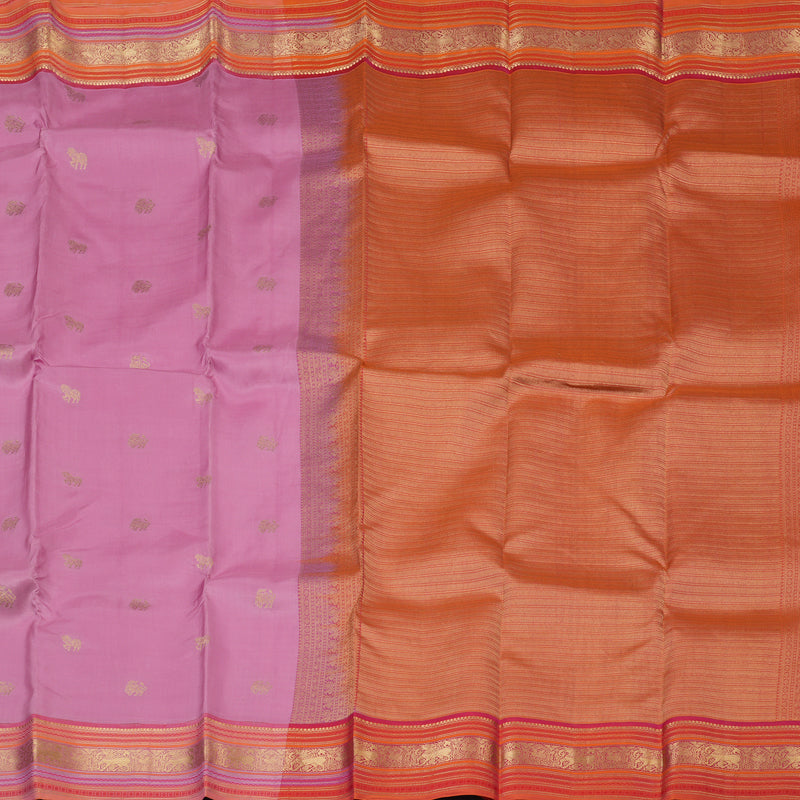 Hayagrivas Handloom Baby Pink Kanjivaram Silk Saree with Orange Border KSBE17I14-4