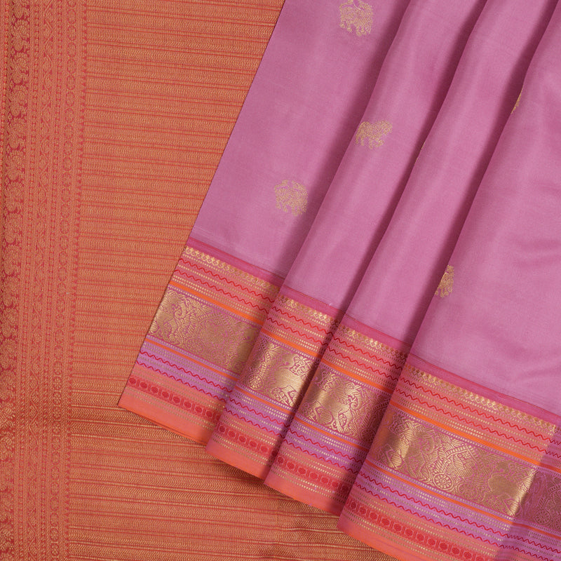 Hayagrivas Handloom Baby Pink Kanjivaram Silk Saree with Orange Border KSBE17I14-4