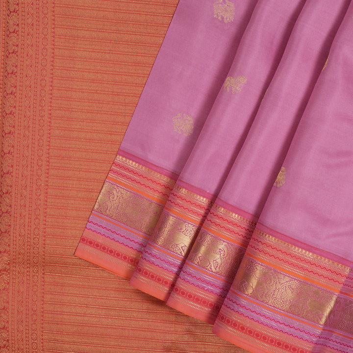 Hayagrivas Handloom Baby Pink Kanjivaram Silk Saree with Orange Border KSBE17I14-4