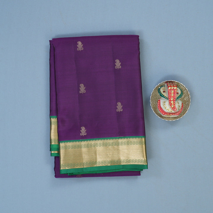 Hayagrivas Handloom Violet Kanjivaram Silk Saree with Green Border KSBE17I25-5