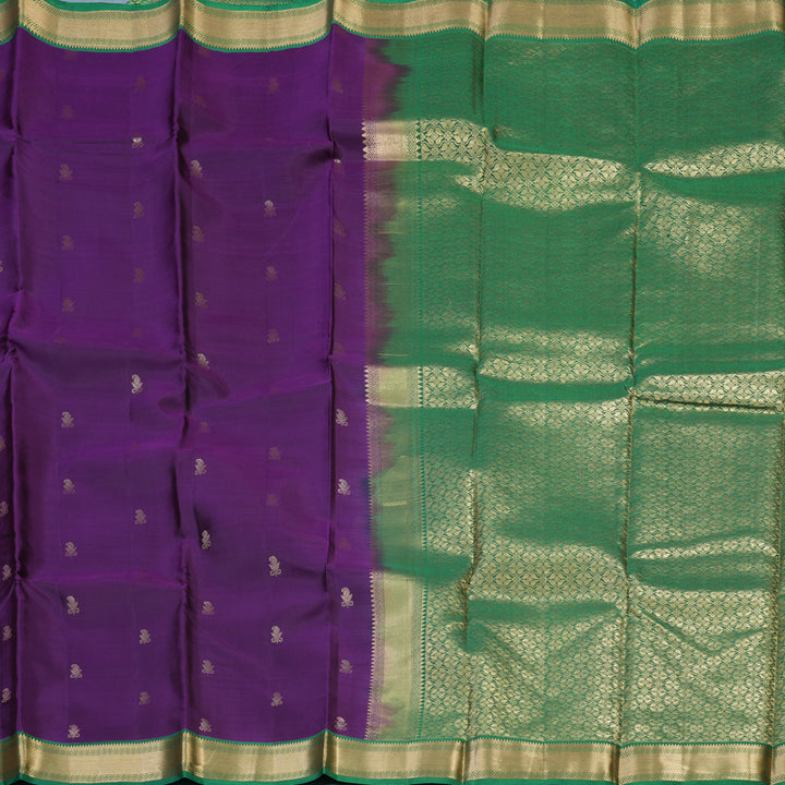 Hayagrivas Handloom Violet Kanjivaram Silk Saree with Green Border KSBE17I25-5