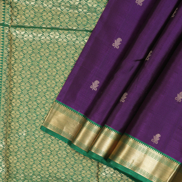 Hayagrivas Handloom Violet Kanjivaram Silk Saree with Green Border KSBE17I25-5