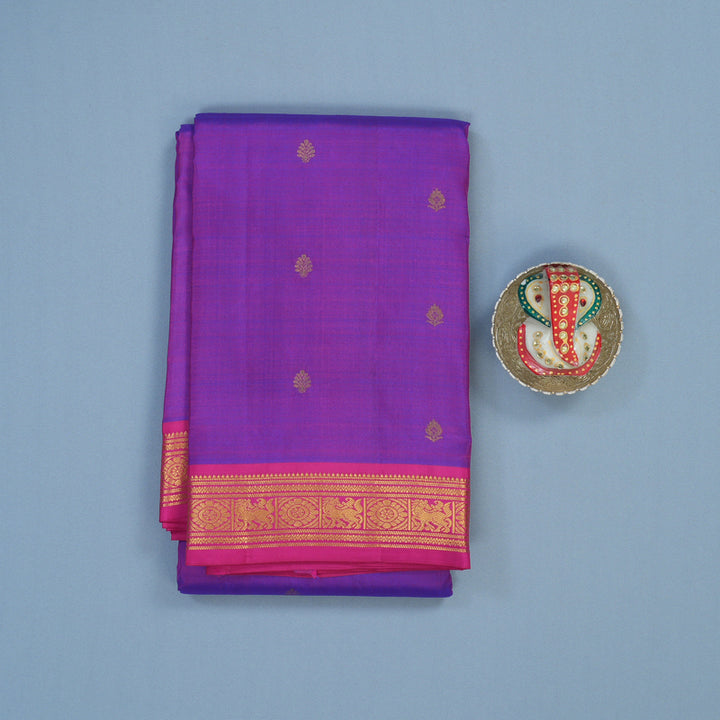 Hayagrivas Handloom Purple Kanjivaram Silk Saree with Rani Pink Border KSBE17I26-3