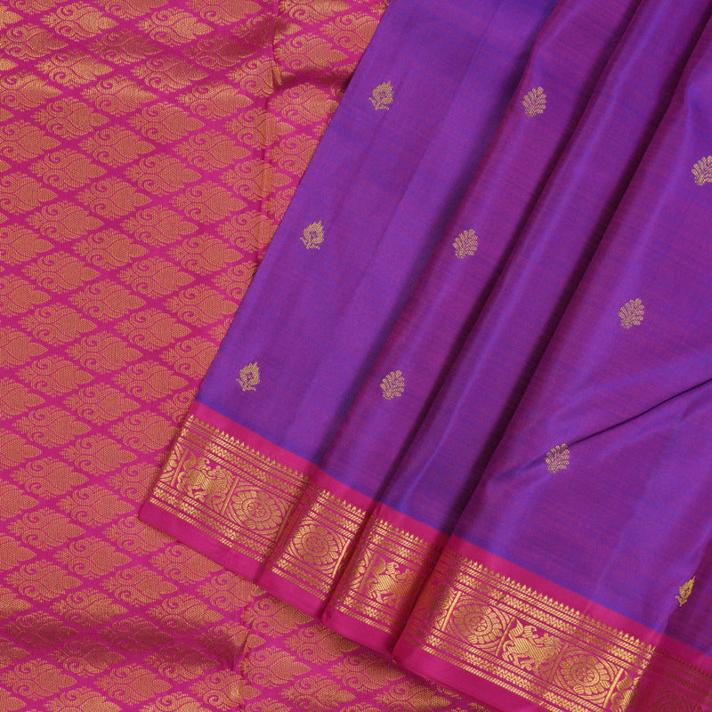 Hayagrivas Handloom Purple Kanjivaram Silk Saree with Rani Pink Border KSBE17I26-3
