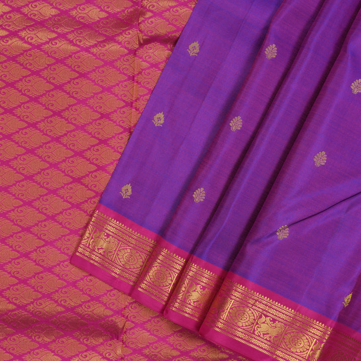 Hayagrivas Handloom Purple Kanjivaram Silk Saree with Rani Pink Border KSBE17I26-3