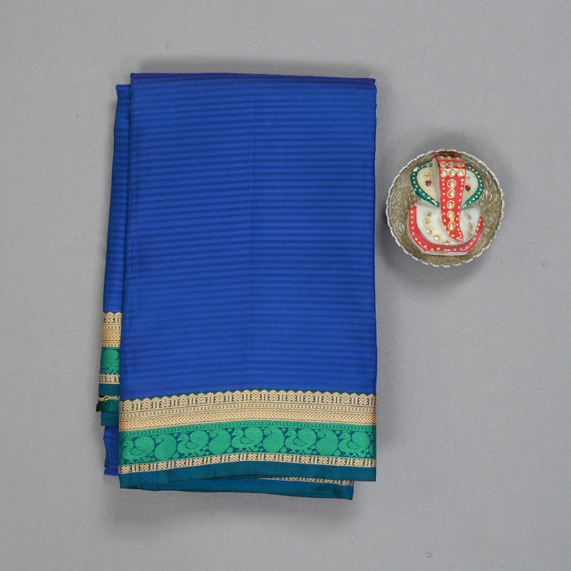 Hayagrivas Handloom MS Blue Kanjivaram Silk Saree with Peacock Green Border KSBE17I29-1