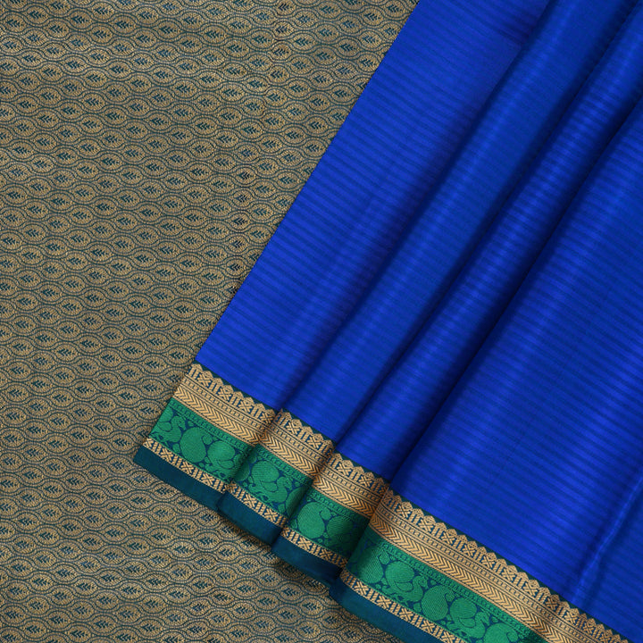 Hayagrivas Handloom MS Blue Kanjivaram Silk Saree with Peacock Green Border KSBE17I29-1