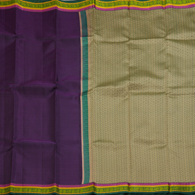 Hayagrivas Handloom Violet Kanjivaram Silk Saree with Bottle Green Border KSBE17I29-2