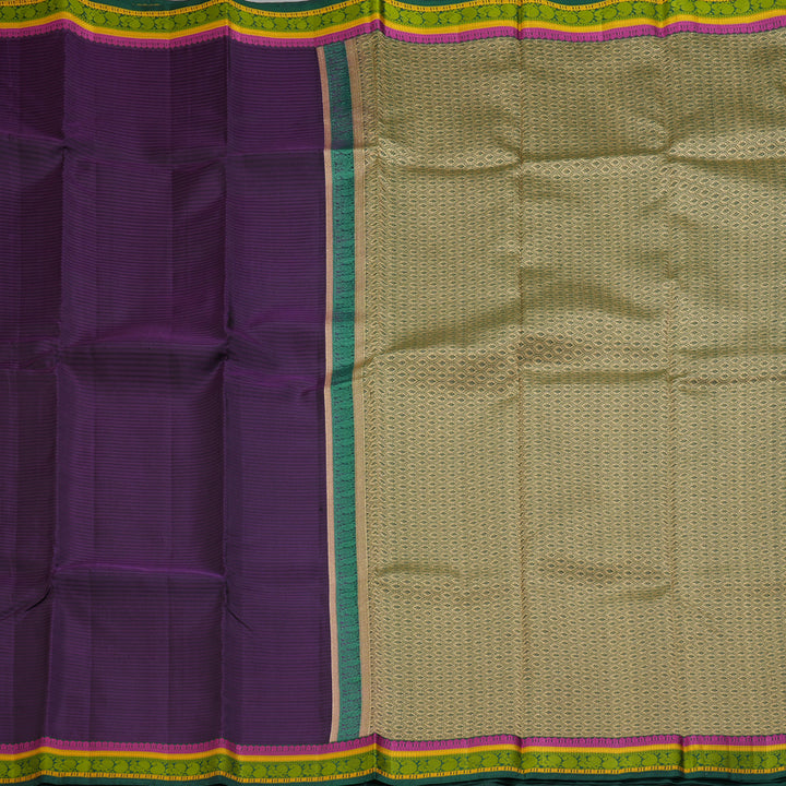 Hayagrivas Handloom Violet Kanjivaram Silk Saree with Bottle Green Border KSBE17I29-2