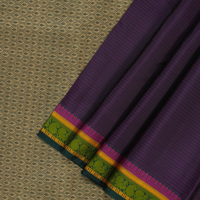 Hayagrivas Handloom Violet Kanjivaram Silk Saree with Bottle Green Border KSBE17I29-2