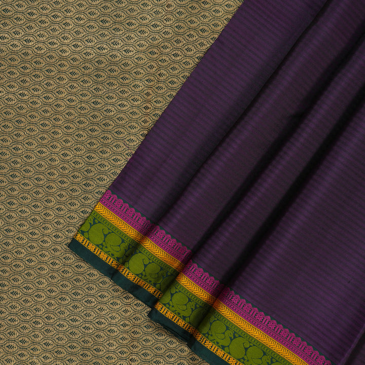 Hayagrivas Handloom Violet Kanjivaram Silk Saree with Bottle Green Border KSBE17I29-2
