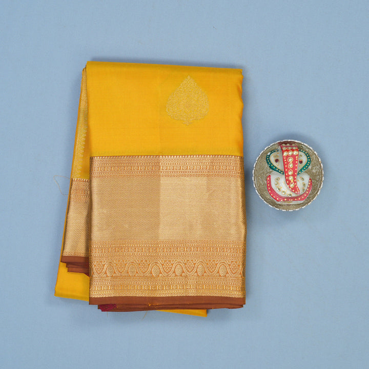 Hayagrivas Handloom Yellow Kanjivaram Silk Saree with Honey Border KSBE17I6-3