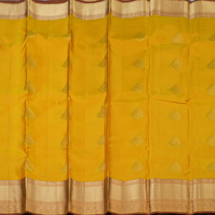 Hayagrivas Handloom Yellow Kanjivaram Silk Saree with Honey Border KSBE17I6-3