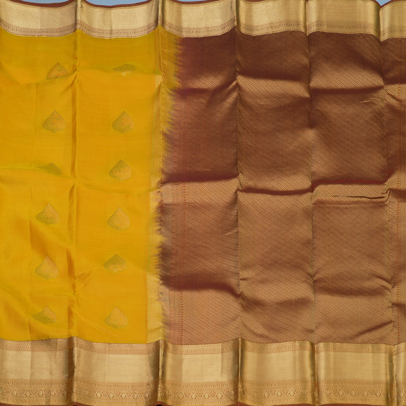 Hayagrivas Handloom Yellow Kanjivaram Silk Saree with Honey Border KSBE17I6-3