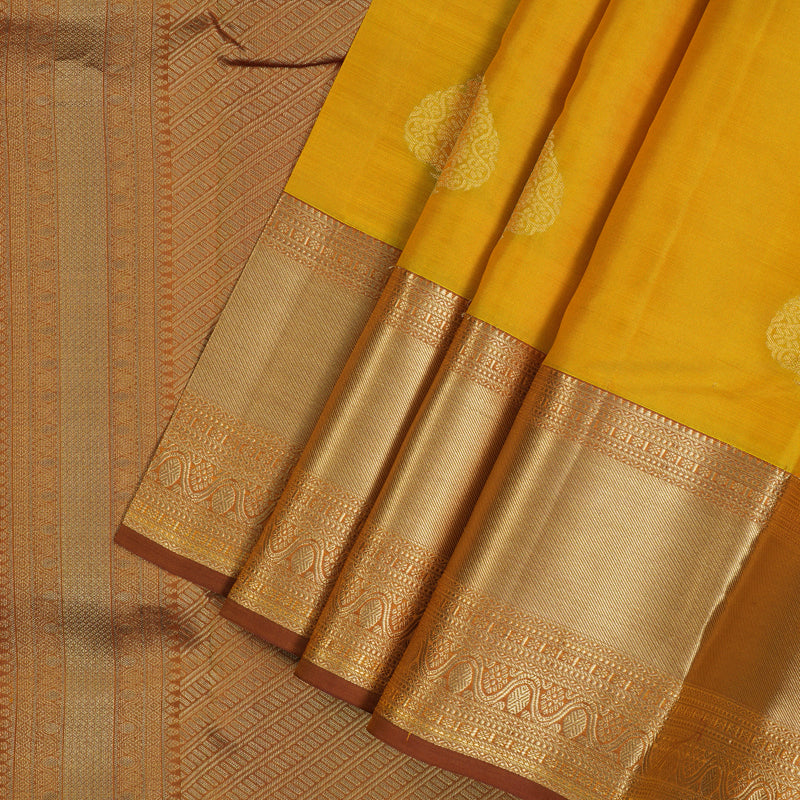 Hayagrivas Handloom Yellow Kanjivaram Silk Saree with Honey Border KSBE17I6-3