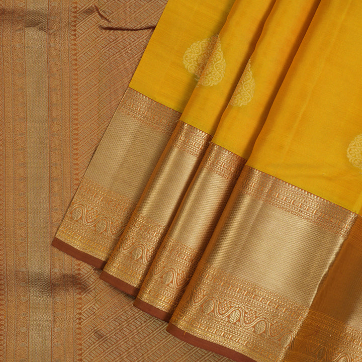 Hayagrivas Handloom Yellow Kanjivaram Silk Saree with Honey Border KSBE17I6-3