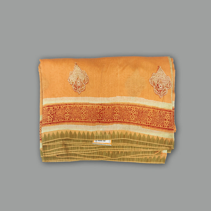 Hayagrivas Peach Orange Pure Chanderi Cotton Saree KBE2040A1-8