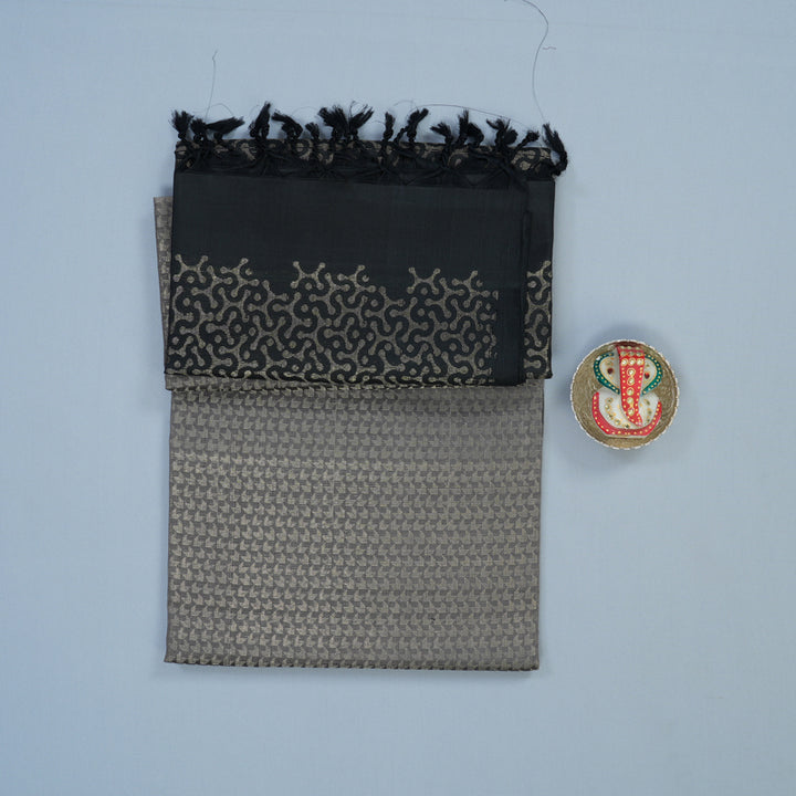 Hayagrivas Dark Grey Handloom Soft Silk Saree with Black Border KSBE20I3-11