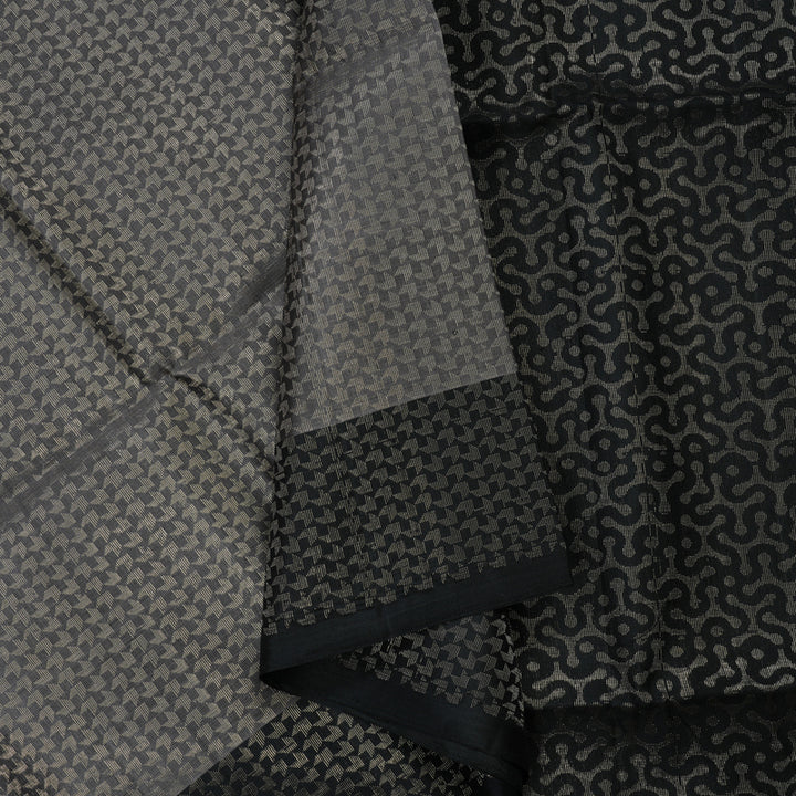 Hayagrivas Dark Grey Handloom Soft Silk Saree with Black Border KSBE20I3-11