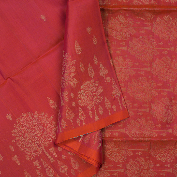 Hayagrivas Orangish-Pink Pure Soft Silk Saree KSBE20I4-4