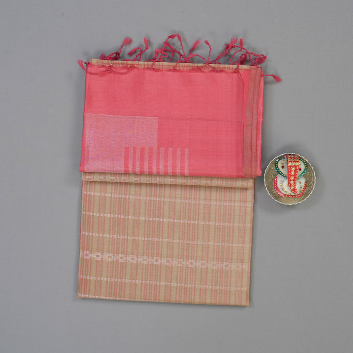 Hayagrivas Cream & Rose Pink Stripes Handloom Soft Silk Saree KSBE22I2-1