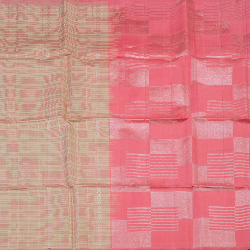 Hayagrivas Cream & Rose Pink Stripes Handloom Soft Silk Saree KSBE22I2-1