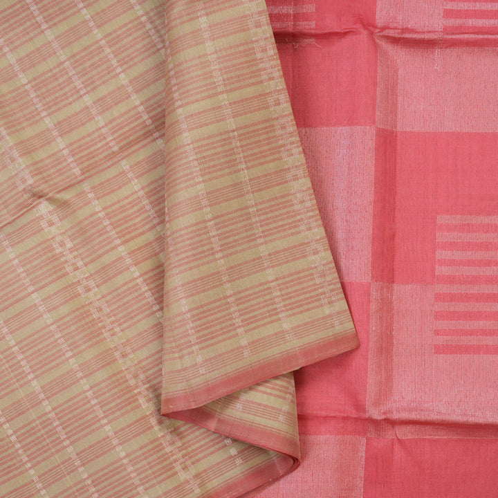Hayagrivas Cream & Rose Pink Stripes Handloom Soft Silk Saree KSBE22I2-1