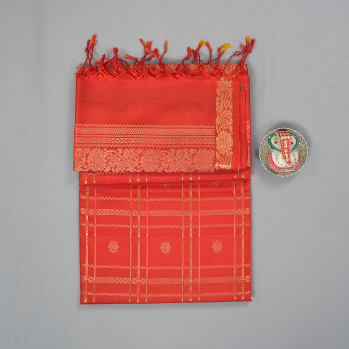 Hayagrivas Reddish-Orange Handloom Soft Silk Saree KSBE22I28-1