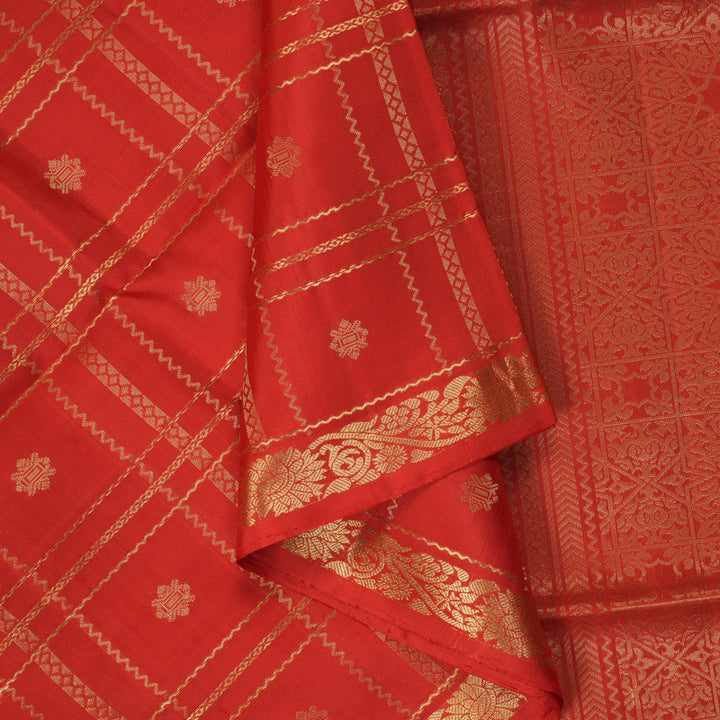 Hayagrivas Reddish-Orange Handloom Soft Silk Saree KSBE22I28-1