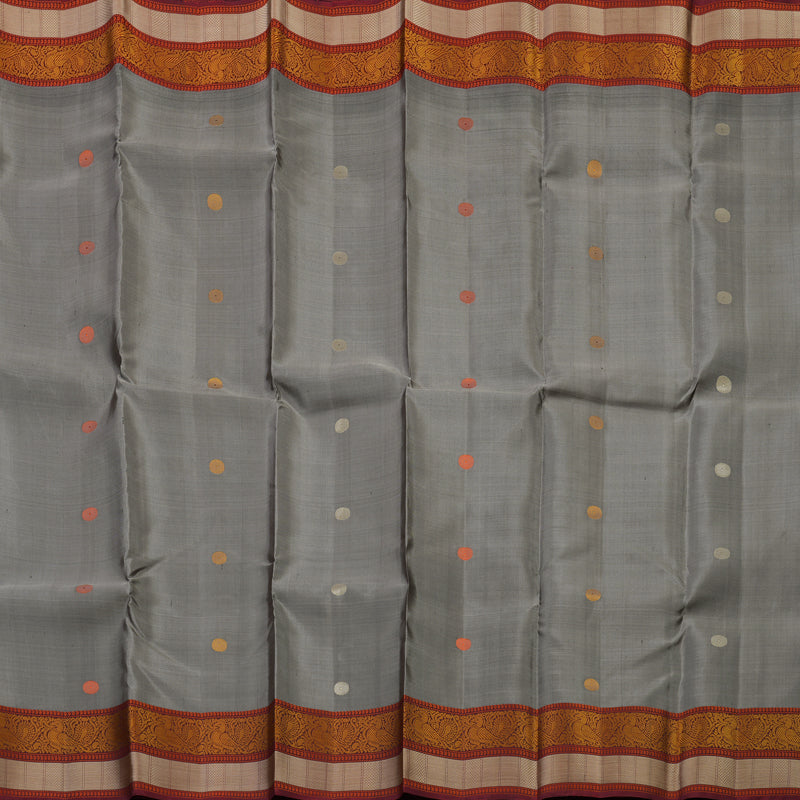 Hayagrivas Handloom Elephant Grey Kanjivaram Silk Saree with Araku Maroon Border KSBE24I17-1