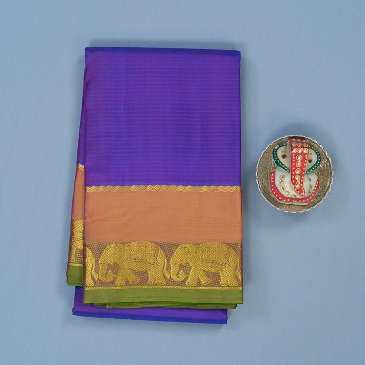 Hayagrivas Handloom Purple Kanjivaram Silk Saree with Orange Border KSBE25I2-26