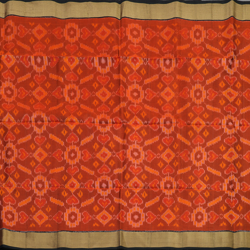 Hayagrivas Burnt Orange Pure Ikkat Soft Silk Saree KSBE28I4-5