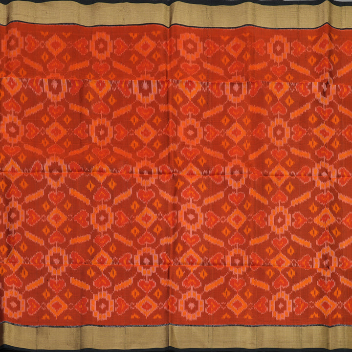 Hayagrivas Burnt Orange Pure Ikkat Soft Silk Saree KSBE28I4-5