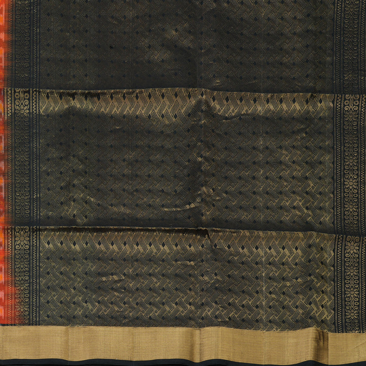 Hayagrivas Burnt Orange Pure Ikkat Soft Silk Saree KSBE28I4-5
