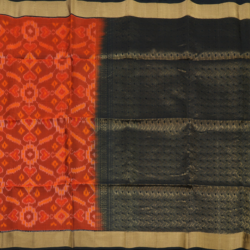 Hayagrivas Burnt Orange Pure Ikkat Soft Silk Saree KSBE28I4-5