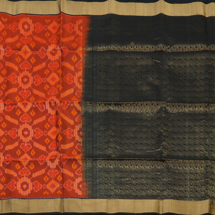 Hayagrivas Burnt Orange Pure Ikkat Soft Silk Saree KSBE28I4-5