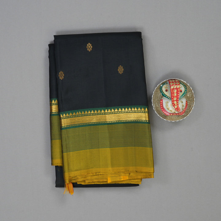 Hayagrivas Handloom Black Kanjivaram Silk Saree with Lime Green Border KSBE29I9-1