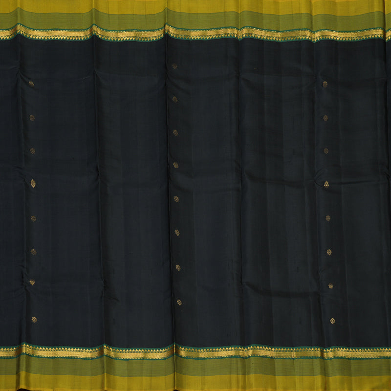 Hayagrivas Handloom Black Kanjivaram Silk Saree with Lime Green Border KSBE29I9-1