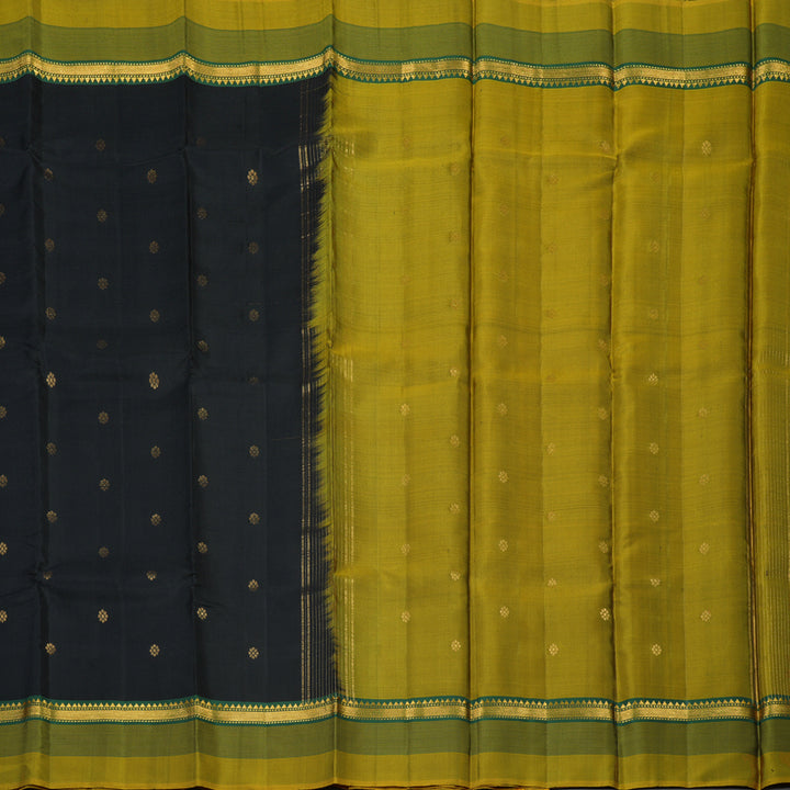 Hayagrivas Handloom Black Kanjivaram Silk Saree with Lime Green Border KSBE29I9-1