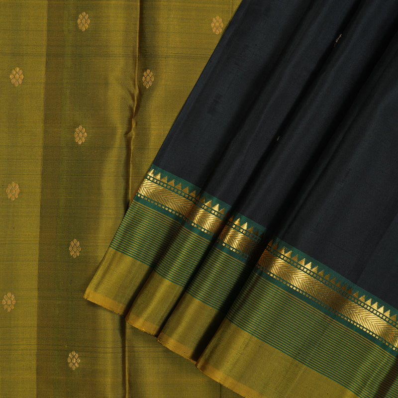 Hayagrivas Handloom Black Kanjivaram Silk Saree with Lime Green Border KSBE29I9-1