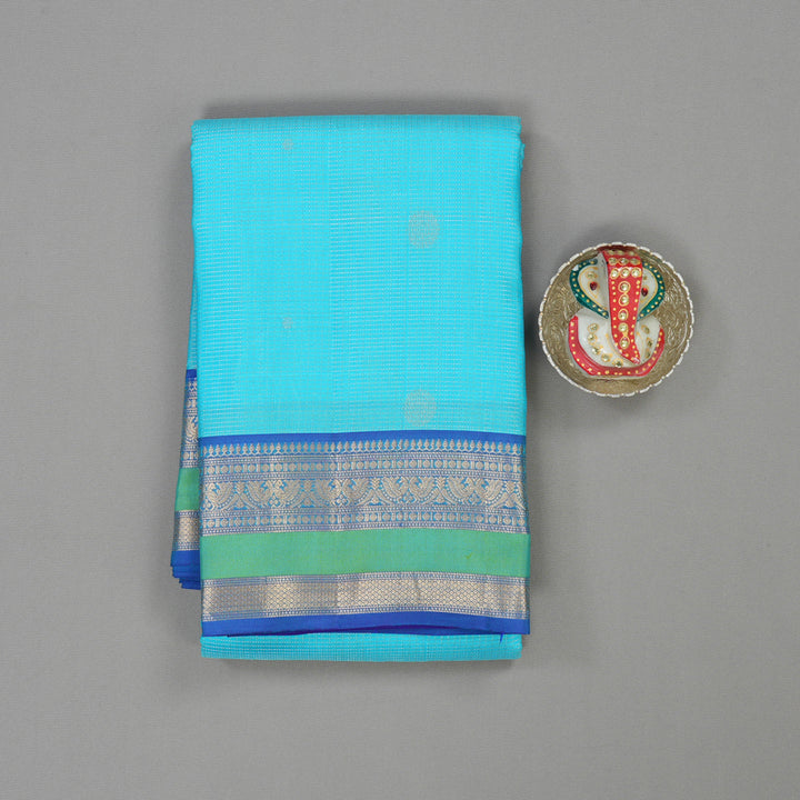 Hayagrivas Handloom Sky Blue Kanjivaram Silk Saree with Blue border KSBE32J6-1