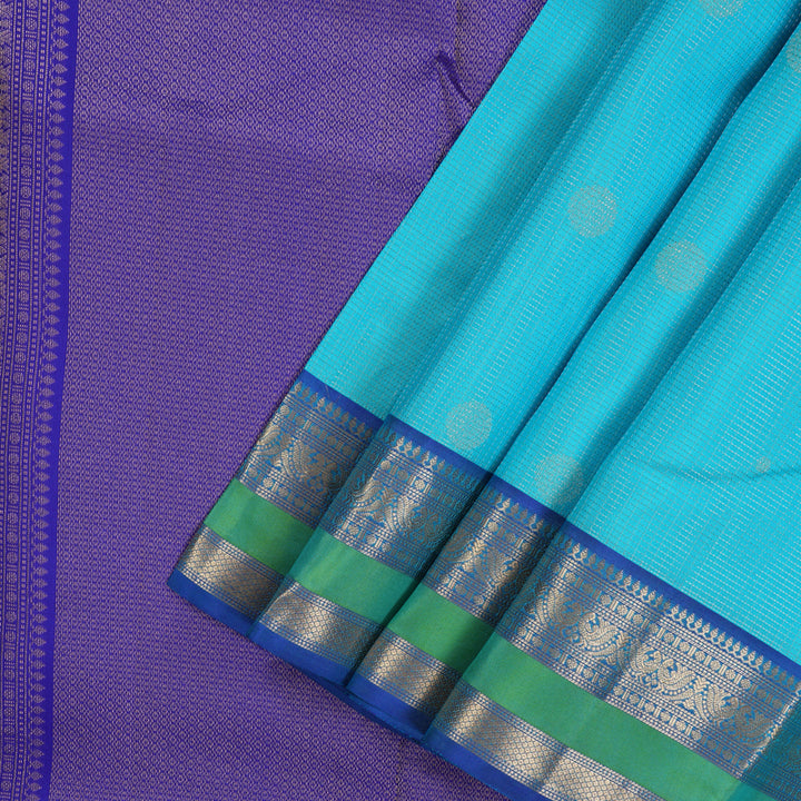 Hayagrivas Handloom Sky Blue Kanjivaram Silk Saree with Blue border KSBE32J6-1