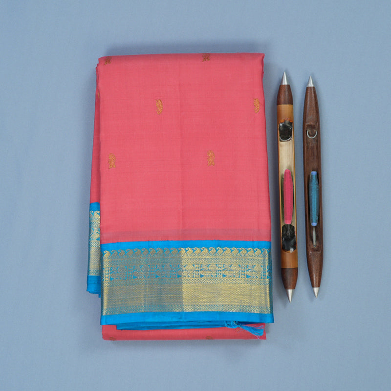 Hayagrivas Handloom Rose Pink Kanjivaram Silk Saree with Aqua Blue Border KSBE40J10-4